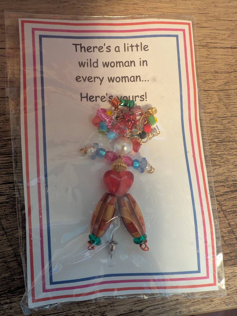 Handmade Red Heart Bead Women's Pin